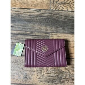 Studio Badgley Mischka Quilted Chevron Clutch Wallet Plum NWT‎